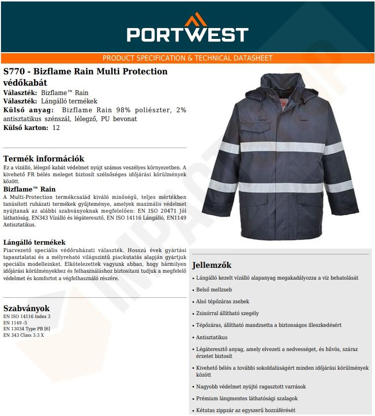 Portwest S770 adatlap