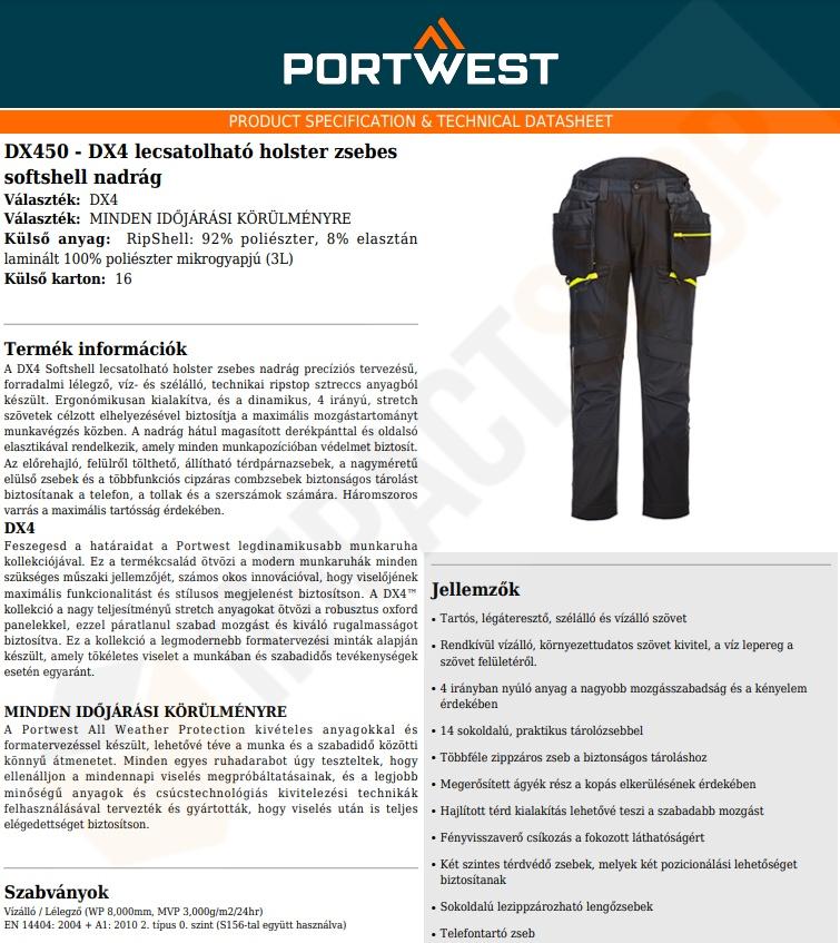 Portwest DX450 adatlap