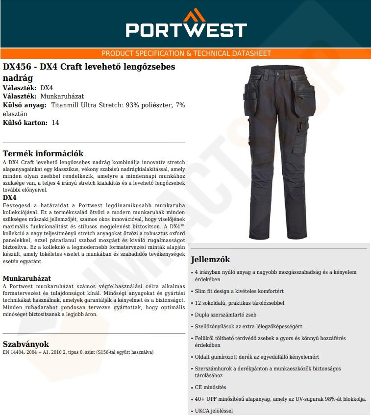 Portwest DX456 adatlap