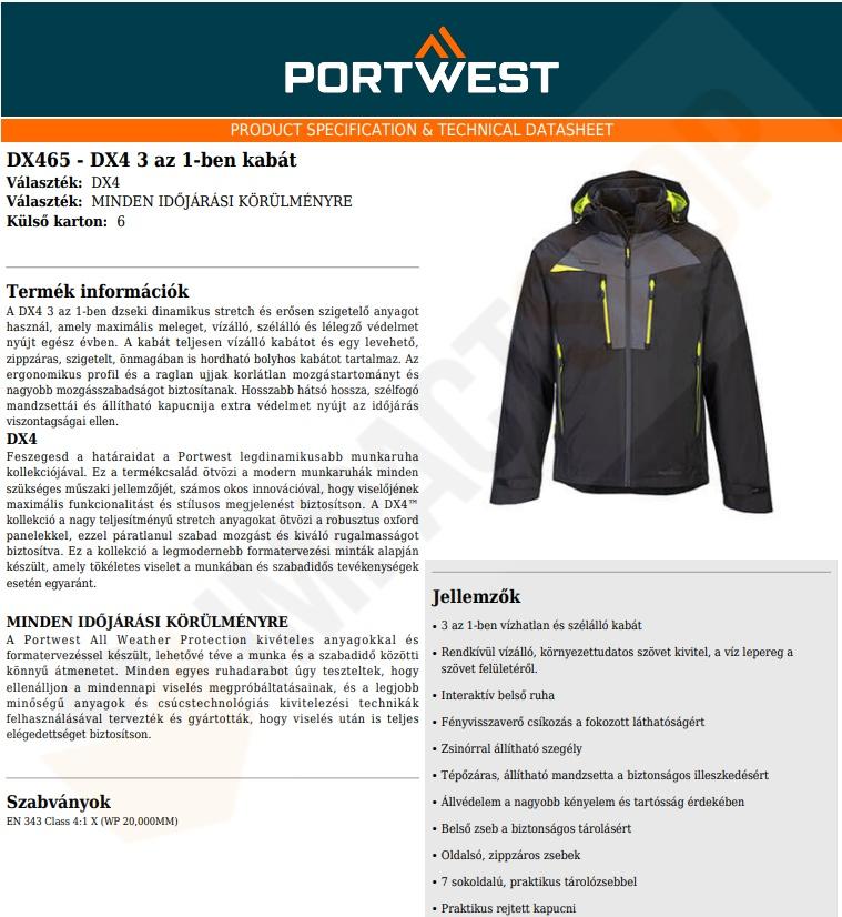 Portwest DX465 adatlap