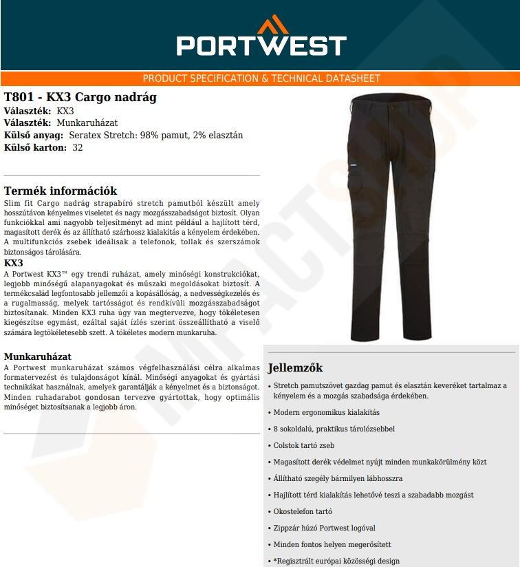 Portwest T801 adatlap