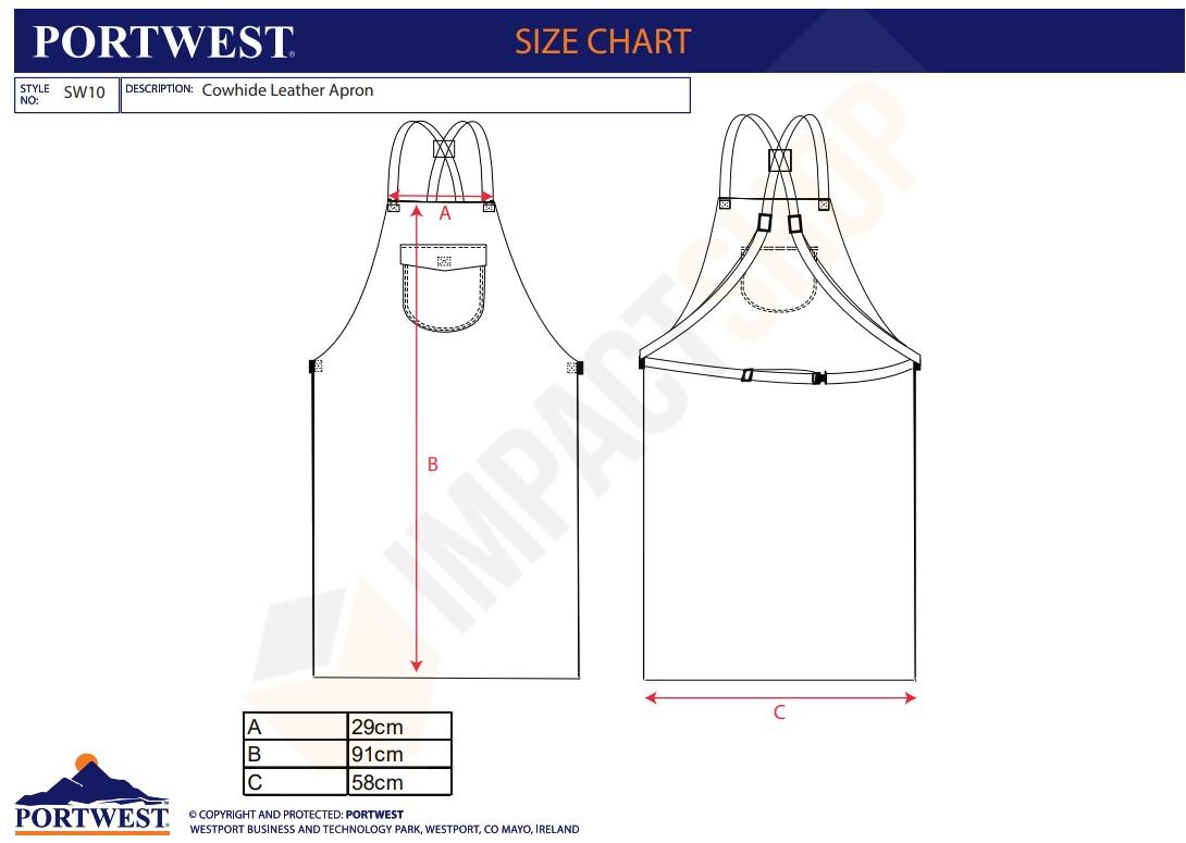 Portwest SW10 mérettáblázat