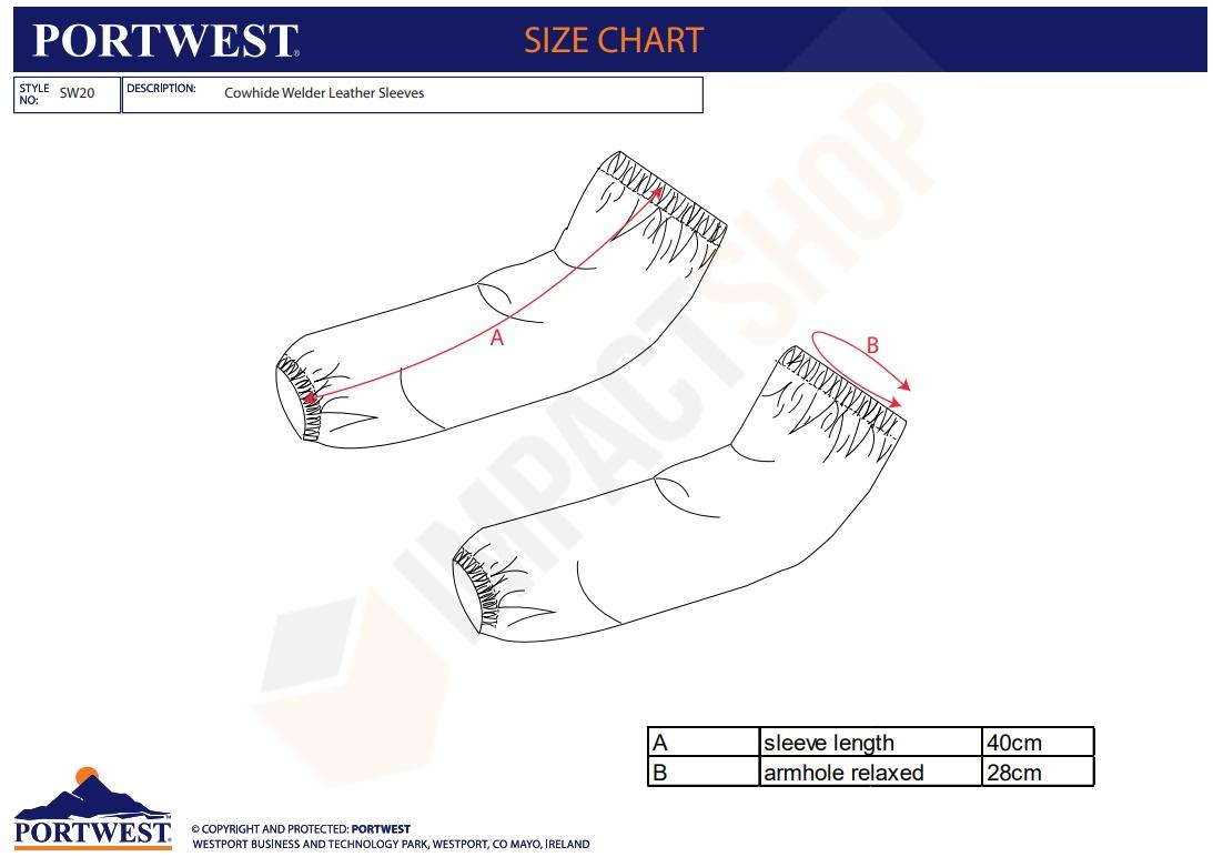 Portwest SW20 mérettáblázat