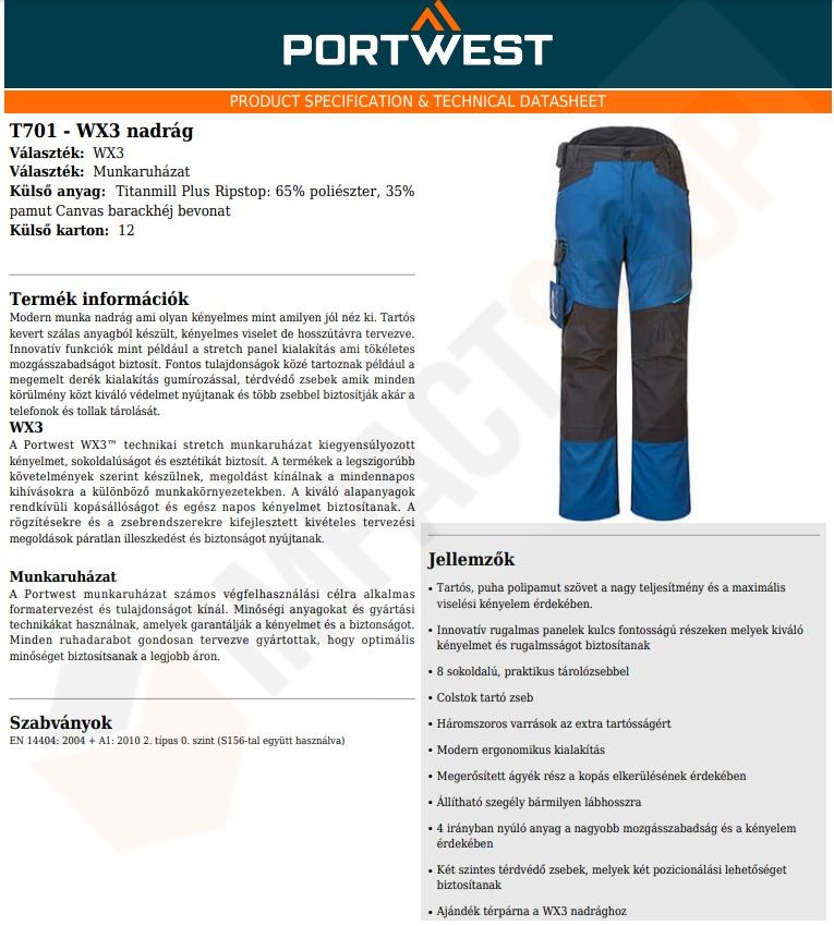 Portwest T701 adatlap