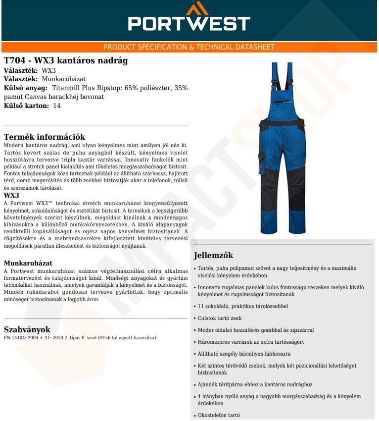 Portwest T704 adatlap