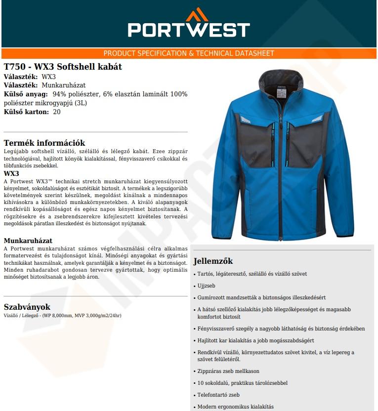 Portwest T750 Adatlap