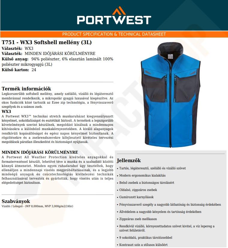 Portwest T751 adatlap