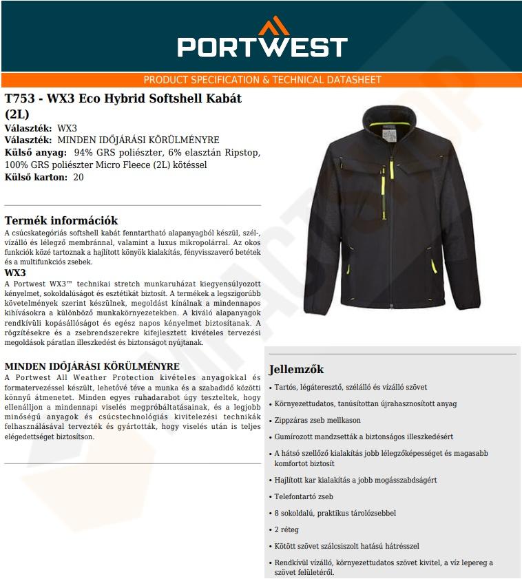 Portwest T753 adatlap