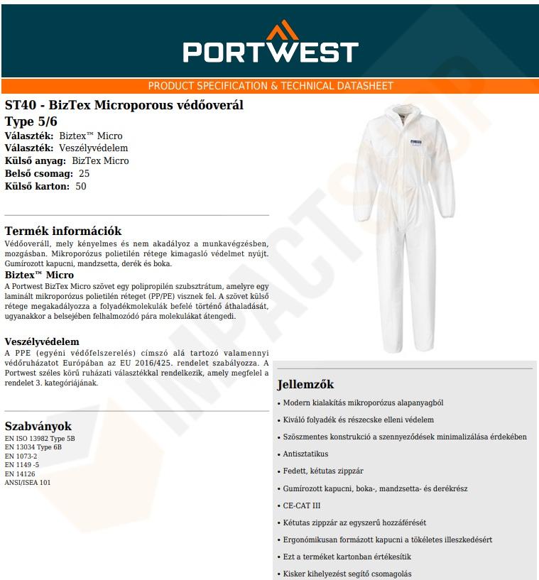 Portwest ST40 adatlap