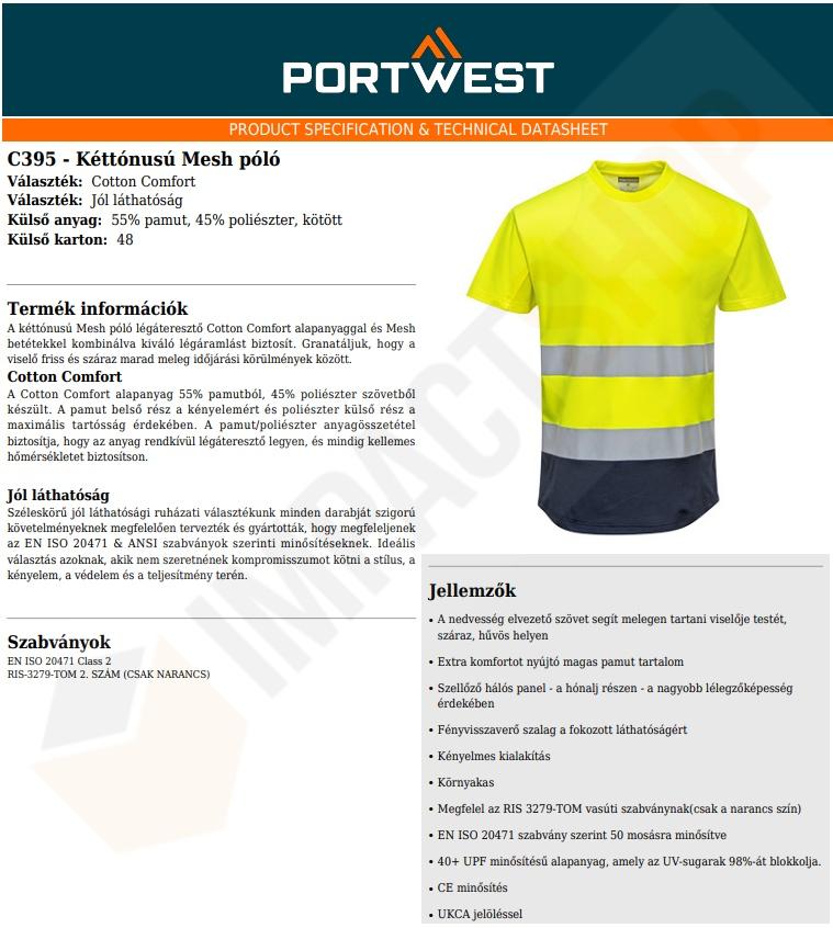 Portwest C395 adatlap