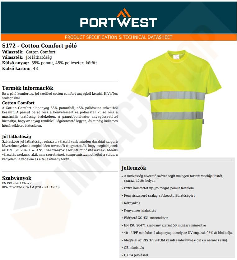 Portwest S172 adatlap