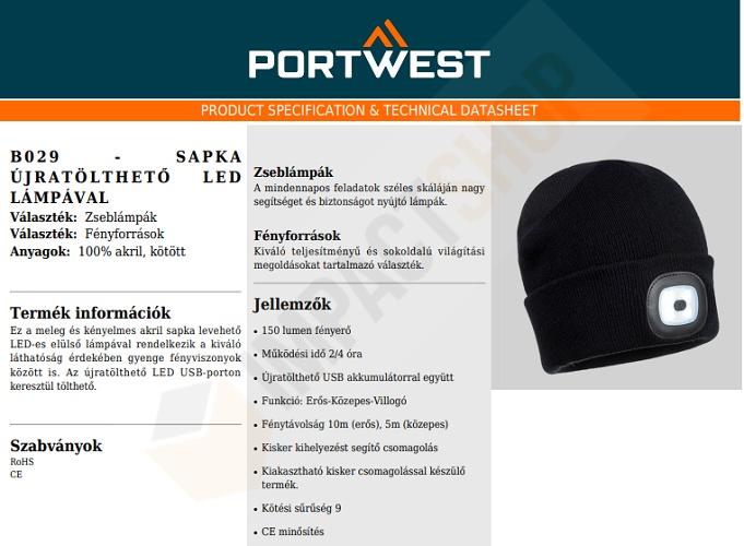 Portwest B029 adatlap