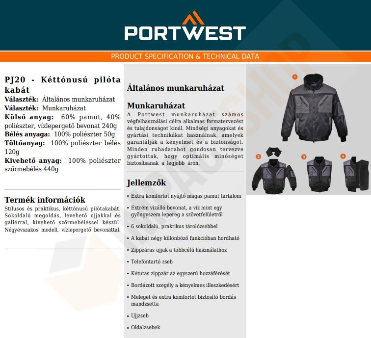 Portwest PJ20 adatlap