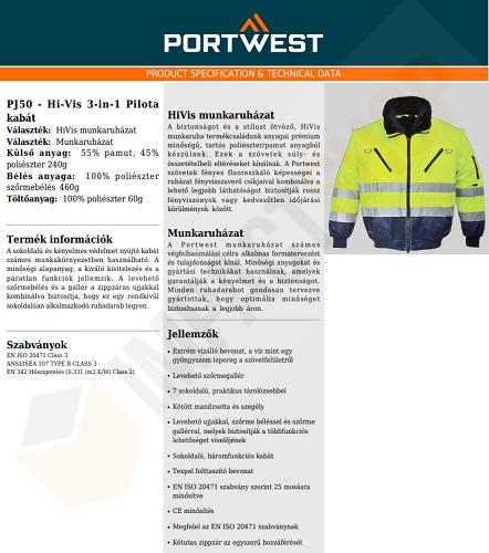 Portwest PJ50 adatlap