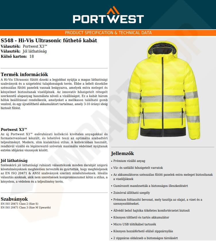 Portwest S548 adatlap