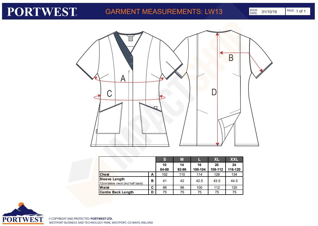 Portwest LW13 mérettáblázat