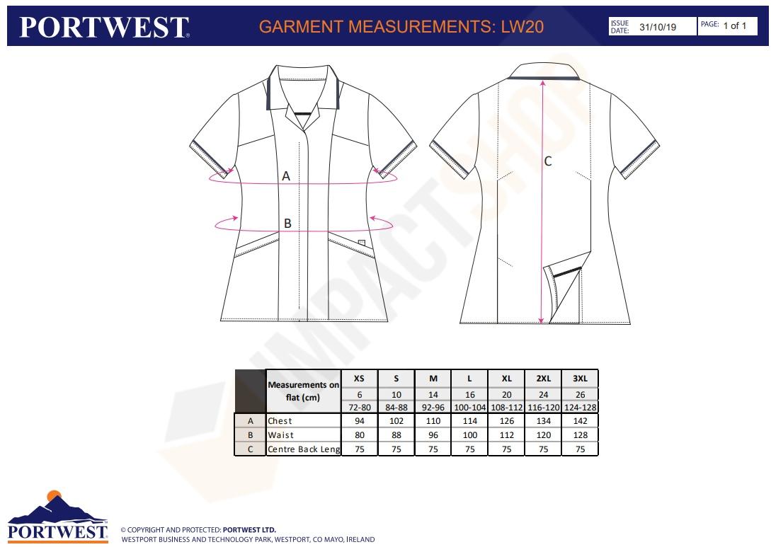 Portwest LW20 mérettáblázat