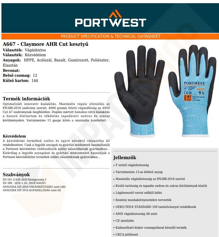 Portwest A667 adatlap