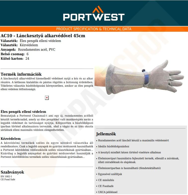 Portwest AC10 adatlap