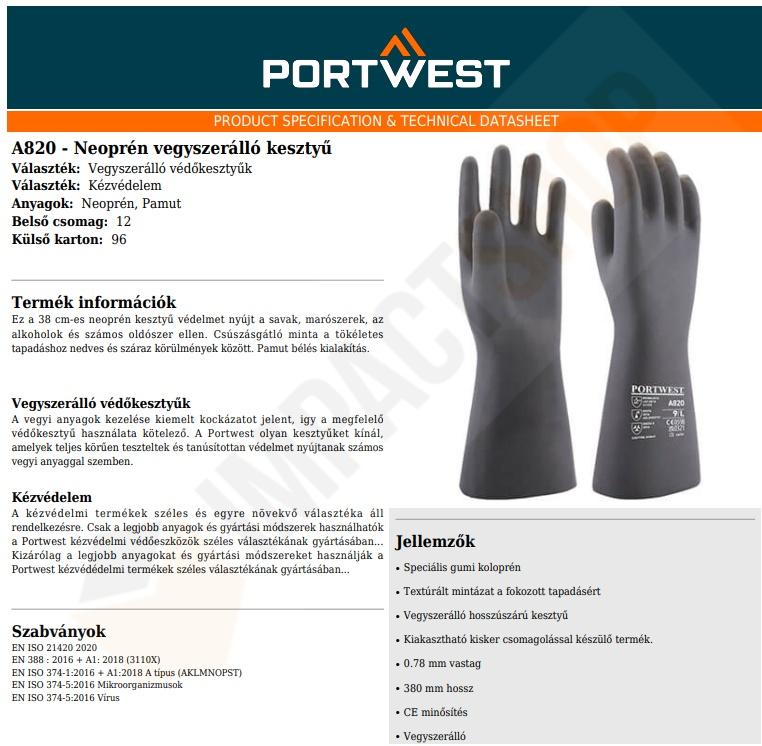 Portwest A820 adatlap