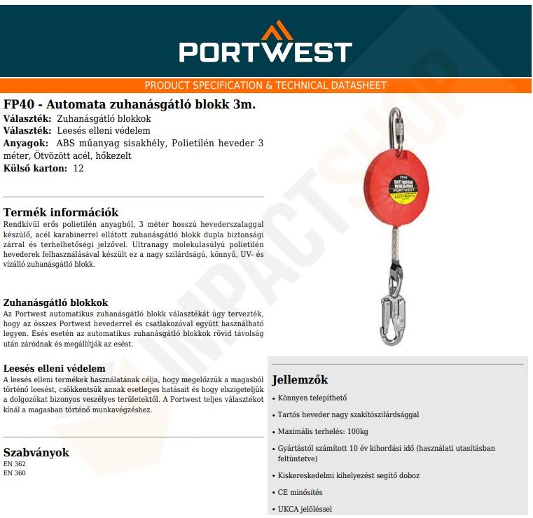 Portwest FP40 adatlap